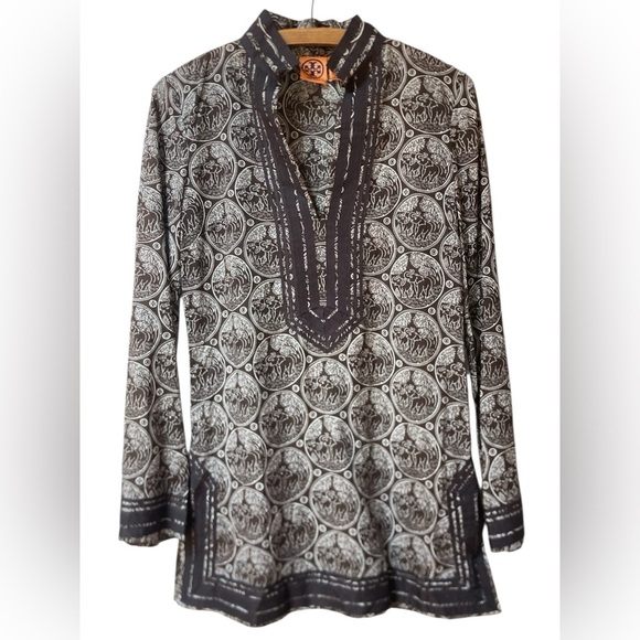 Tory Burch Dresses & Skirts - Tory Burch Brown White Elephant Print Tunic Dress Size 4 | Boho Resort Chic